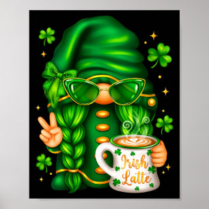 Women's cute st patricks day gnome drinking coffee poster