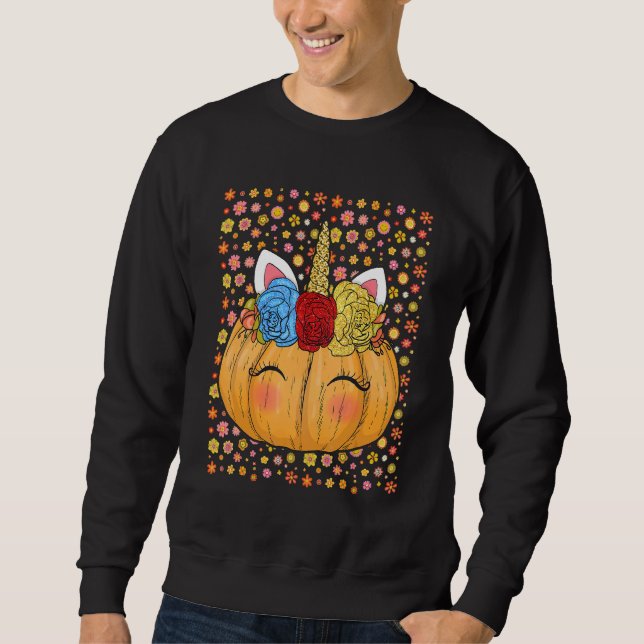 Womens Cute Unicorn Pumpkin Halloween Thanksgiving Sweatshirt (Front)