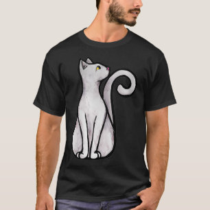 Womens Cute White Cat Art White Kitty VNeck T-Shirt