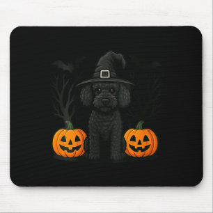 Womens Cute Witchy Black Poodle Dog Halloween Mouse Pad