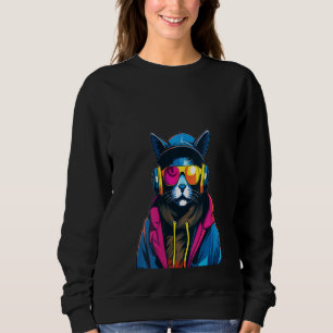 Womens Cyberpunk Cat Music Lover Techno Festival Sweatshirt