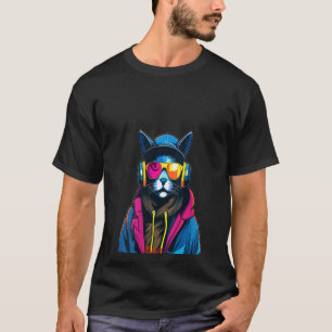 Womens Cyberpunk Cat Music Lover Techno Festival V T-Shirt