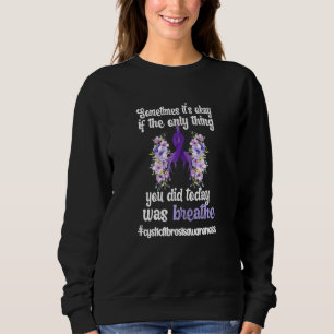 Womens Cystic Fibrosis Warrior Flowers Purple Ribb Sweatshirt