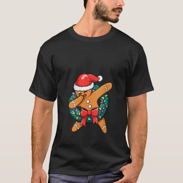 Womens Dabbing Gingerbread Squad Christmas Lights  T-Shirt (Front)