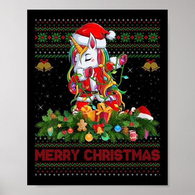 Womens Dabbing Unicorn Ugly Christmas Sweaters Fun Poster (Front)