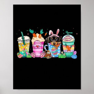Womens Dachshund Dog Coffee Lover Easter Bunny V-n Poster