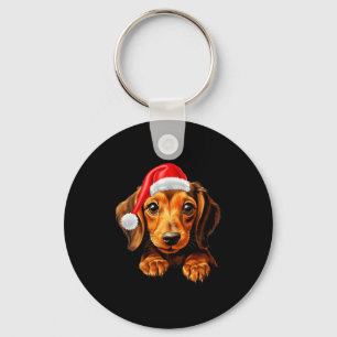 Womens Dachshund Dog Santa Claus Hat Christmas New Key Ring