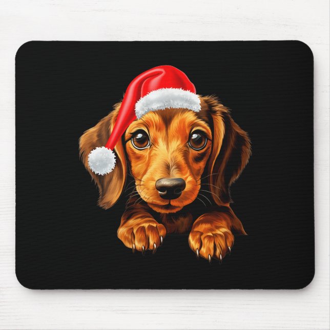 Womens Dachshund Dog Santa Claus Hat Christmas New Mouse Pad (Front)