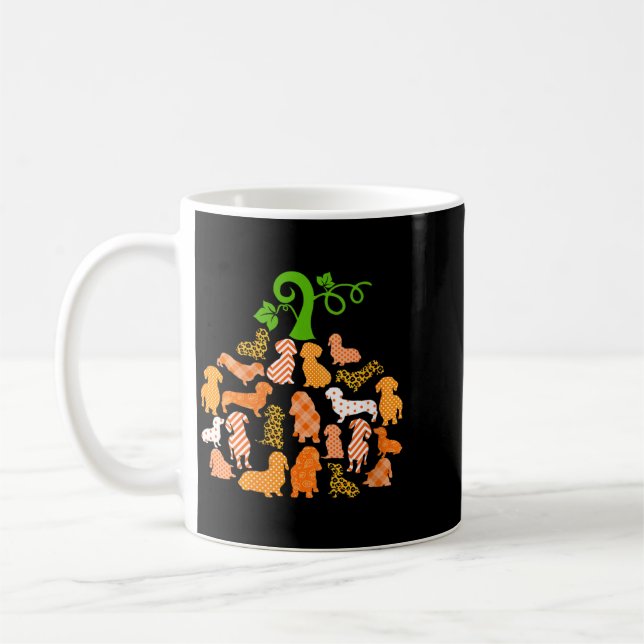 Womens Dachshund Pumpkin Shape Plaid Leopard Dog Coffee Mug (Left)