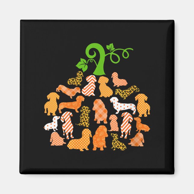 Womens Dachshund Pumpkin Shape Plaid Leopard Dog Magnet (Front)