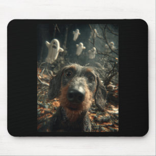 Womens Dachshund Selfie With Ghosts Haunted Forest Mouse Pad