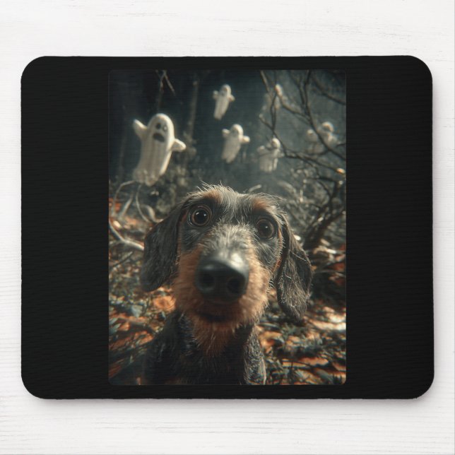 Womens Dachshund Selfie With Ghosts Haunted Forest Mouse Pad (Front)