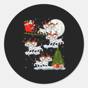 Womens Dalmatian Dog Santa Sleigh Flying Funny Mag Classic Round Sticker