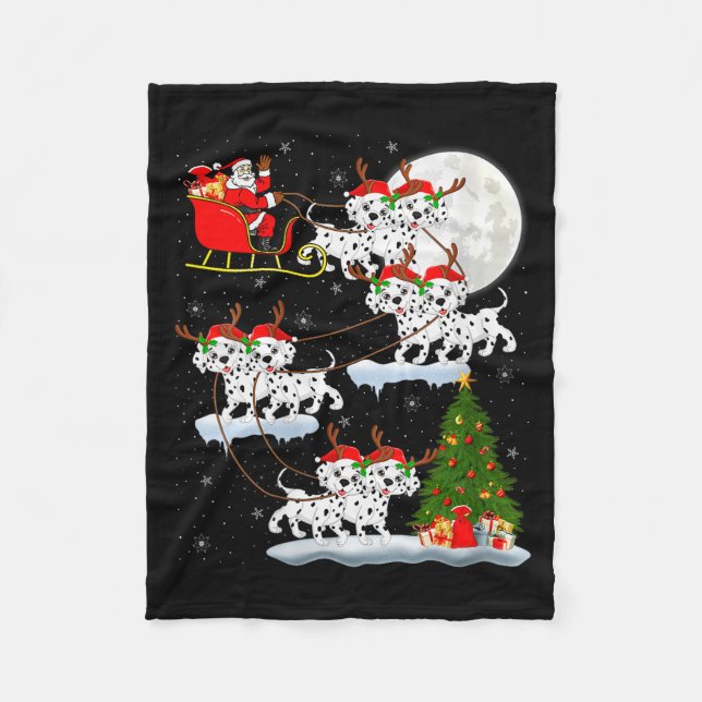 Womens Dalmatian Dog Santa Sleigh Flying Funny Mag Fleece Blanket (Front)