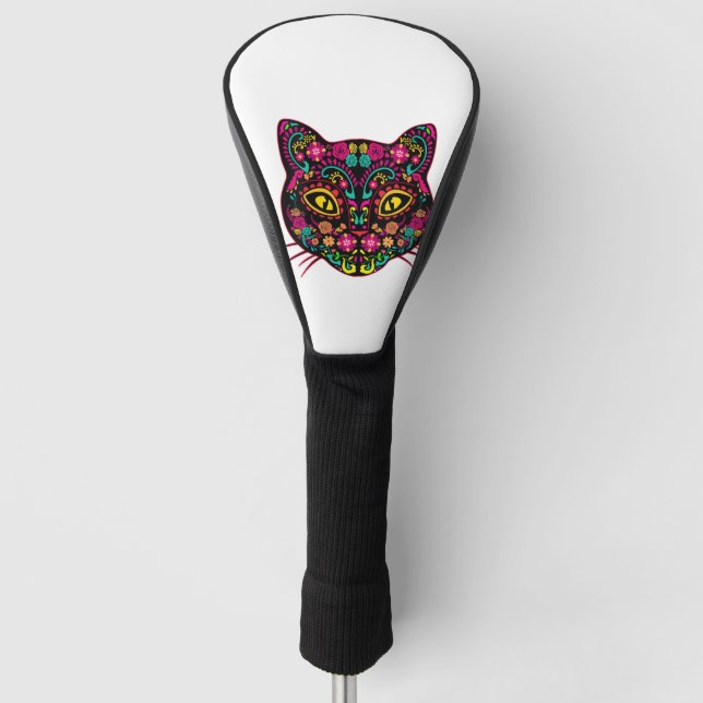 Womens Day of Dead Cats Lovers Sugar Skull Cat Dia Golf Head Cover (Front)