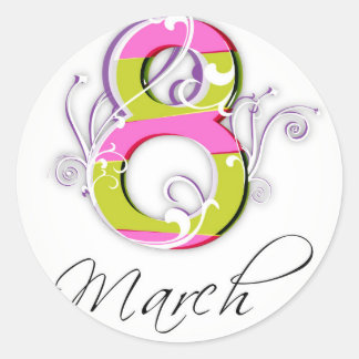 Women's day with flowery number 8 classic round sticker
