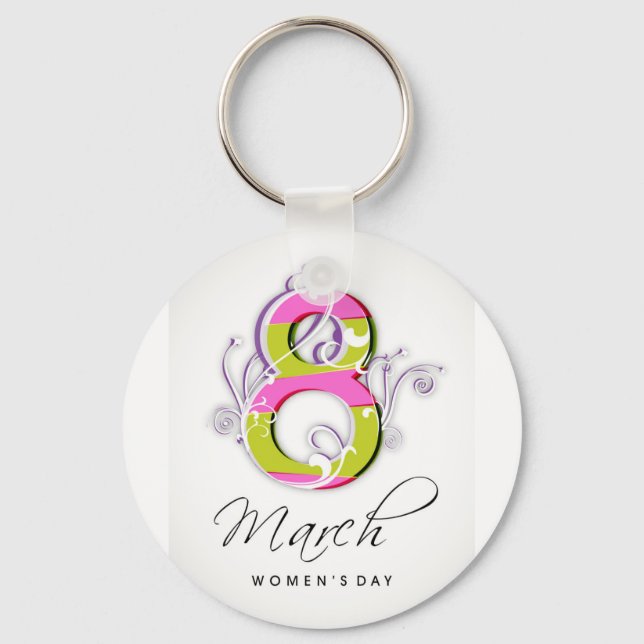 Women's day with flowery number 8 key ring (Front)