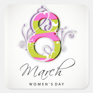 Women's day with flowery number 8 square sticker