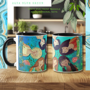 Women's Day  Woman Portraits Blue Green Mug