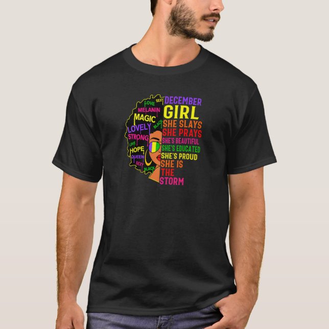 Womens December Girl She Slays & Prays  December B T-Shirt (Front)