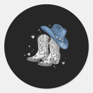 Womens Denim &amp; Diamonds Black Tee Western Cowg Classic Round Sticker