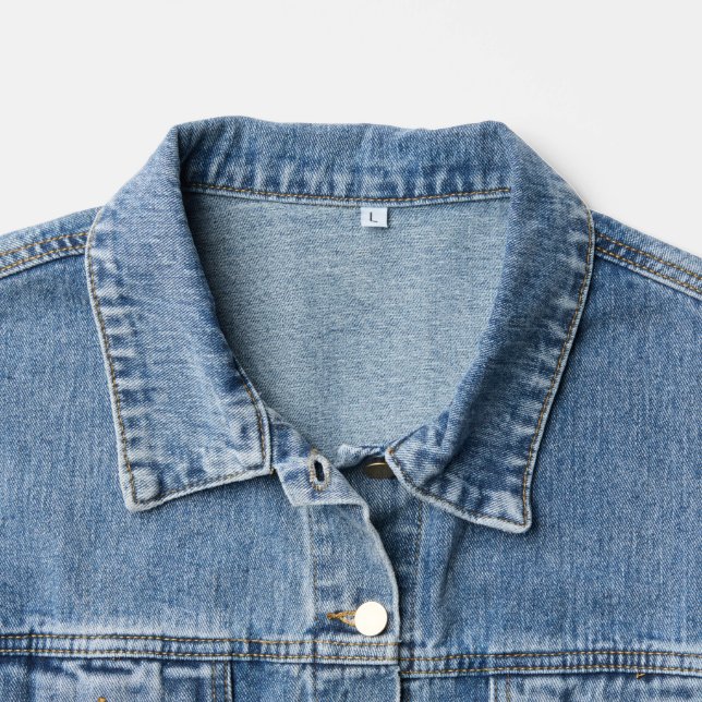  Women's Denim Jacket ,NUMEDR1 LUCK Black Text (Collar)