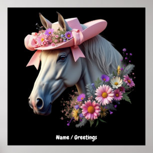 Women's Derby Horse Pink Sun Hat Stylish Horse Poster