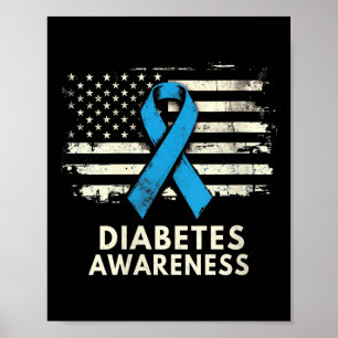 Womens Diabetes Awareness Month Blue Usa Flag Ribb Poster