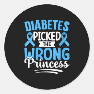 Womens Diabetes Picked The Wrong Princess V-neck Classic Round Sticker