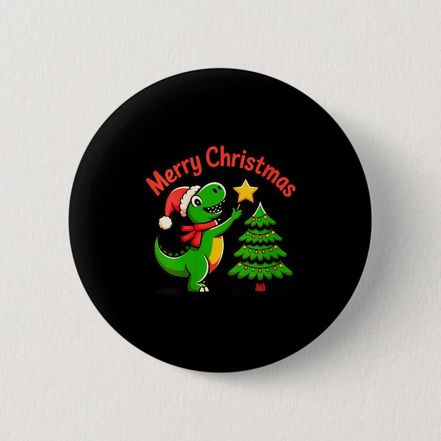 Womens Dinosaur Christmas Merry Christmas T-rex De 6 Cm Round Badge (Front)