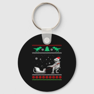 Womens Dinosaur Sleigh Merry Christmas Ugly Christ Key Ring