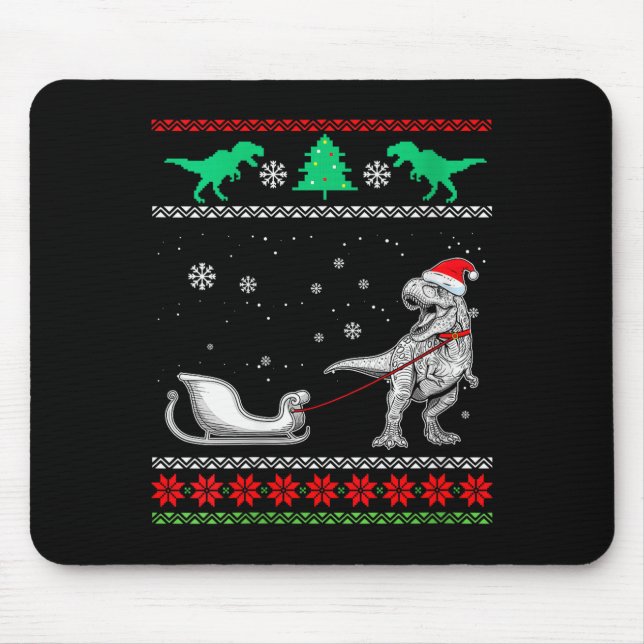 Womens Dinosaur Sleigh Merry Christmas Ugly Christ Mouse Pad (Front)