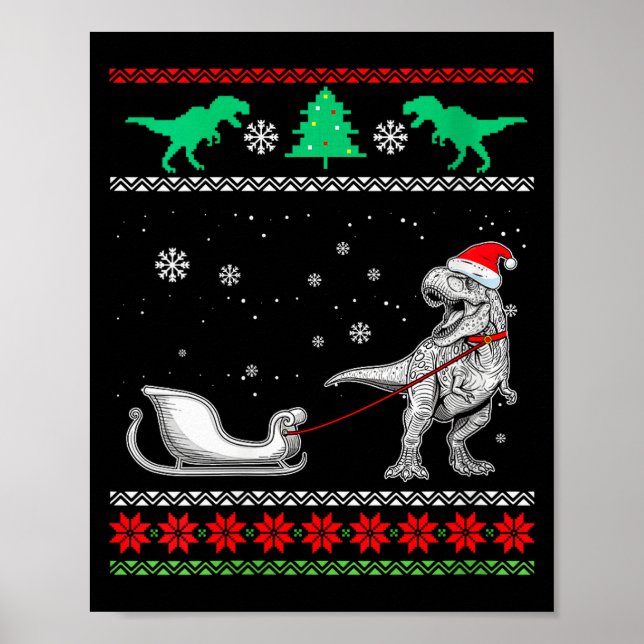 Womens Dinosaur Sleigh Merry Christmas Ugly Christ Poster (Front)