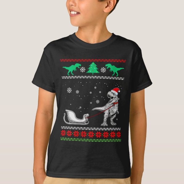 Womens Dinosaur Sleigh Merry Christmas Ugly Christ T-Shirt (Front)