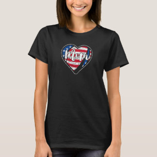Womens Distressed American Flag Heart Rugby Mum Mo T-Shirt