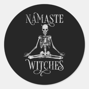 Womens Distressed Halloween Yoga Skeleton Namaste Classic Round Sticker