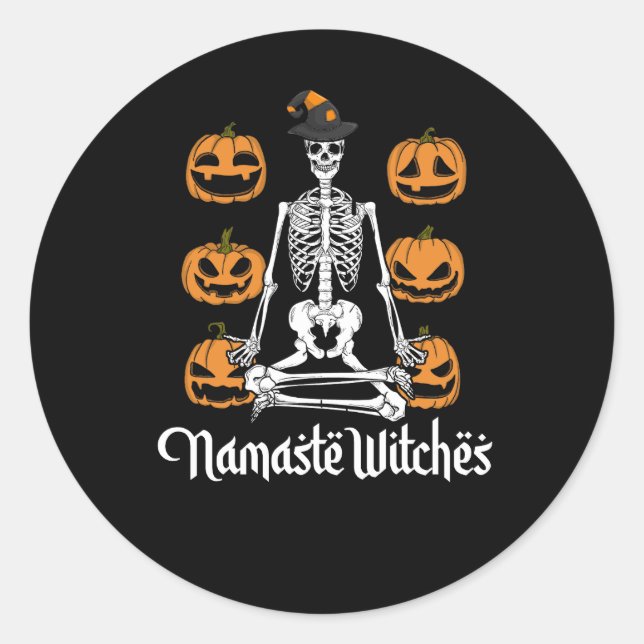 Womens Distressed Halloween Yoga Skeleton Namaste  Classic Round Sticker (Front)
