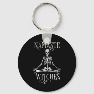 Womens Distressed Halloween Yoga Skeleton Namaste  Key Ring