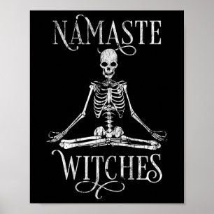 Womens Distressed Halloween Yoga Skeleton Namaste Poster