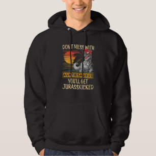 Womens Distressed Mother's Day Auntiesaurus Retro  Hoodie