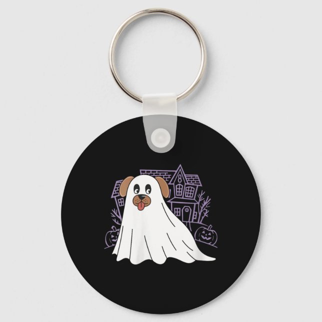 Womens Dog Ghost Cute Dog Dressed As Ghost Funny Key Ring (Front)