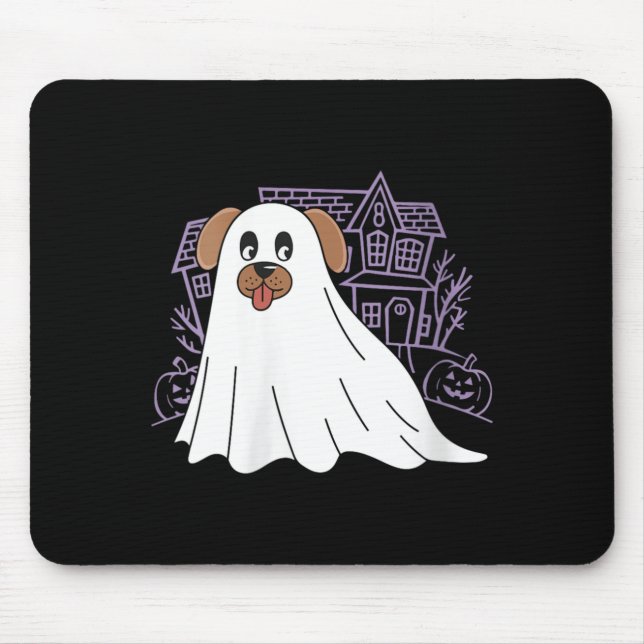 Womens Dog Ghost Cute Dog Dressed As Ghost Funny Mouse Pad (Front)