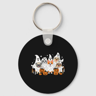 Womens Dog Ghost Halloween V-Neck Key Ring