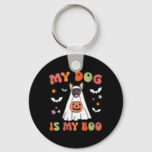 Womens Dog Is Boo Black French Bulldog Halloween Key Ring