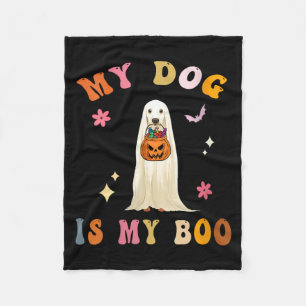 Womens Dog Is Boo_ Cute Groovy Spooky Halloween Fleece Blanket