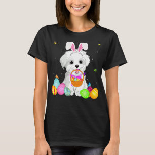 Womens Dog Mum Cute Bunny Maltese Eggs Easter Day T-Shirt