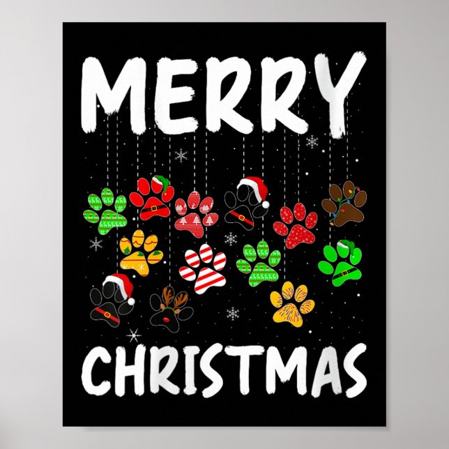 Womens Dog Paw Merry Christmas Pajamas Puppy Dog L Poster (Front)