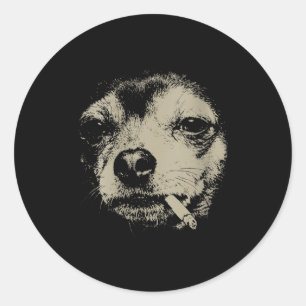 Women's dog smoking cigarette funny chihuahua meme classic round sticker