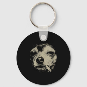 Women's dog smoking cigarette funny chihuahua meme key ring