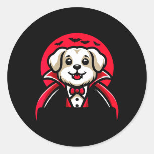 Womens Dogcula Cute Dog Dracula Funny Halloween Classic Round Sticker